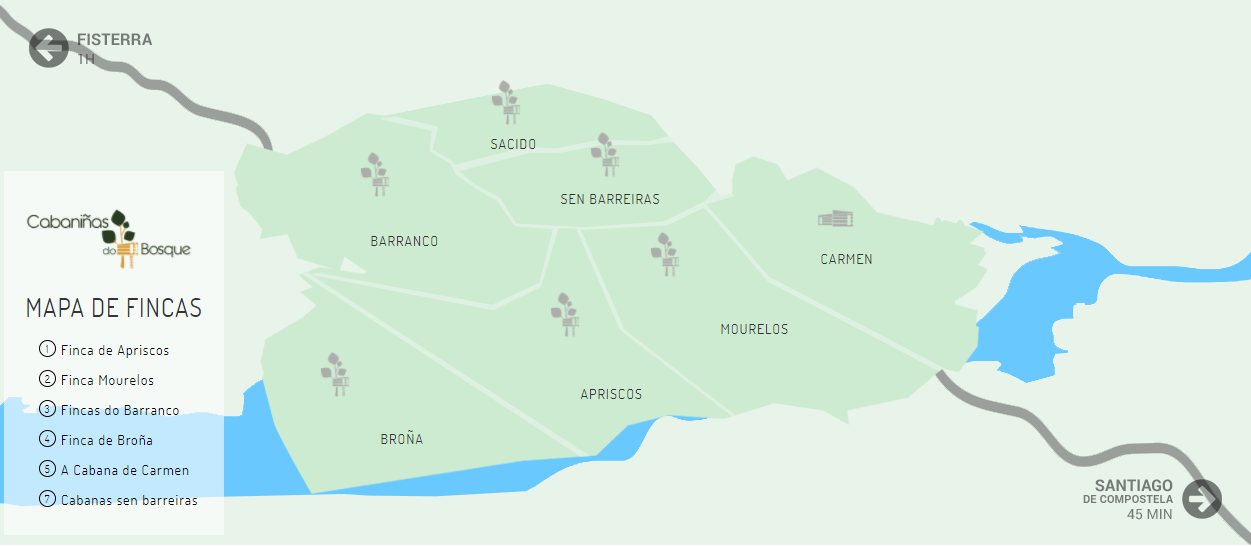 Mapa de las distintas fincas de Cabaitas del Bosque